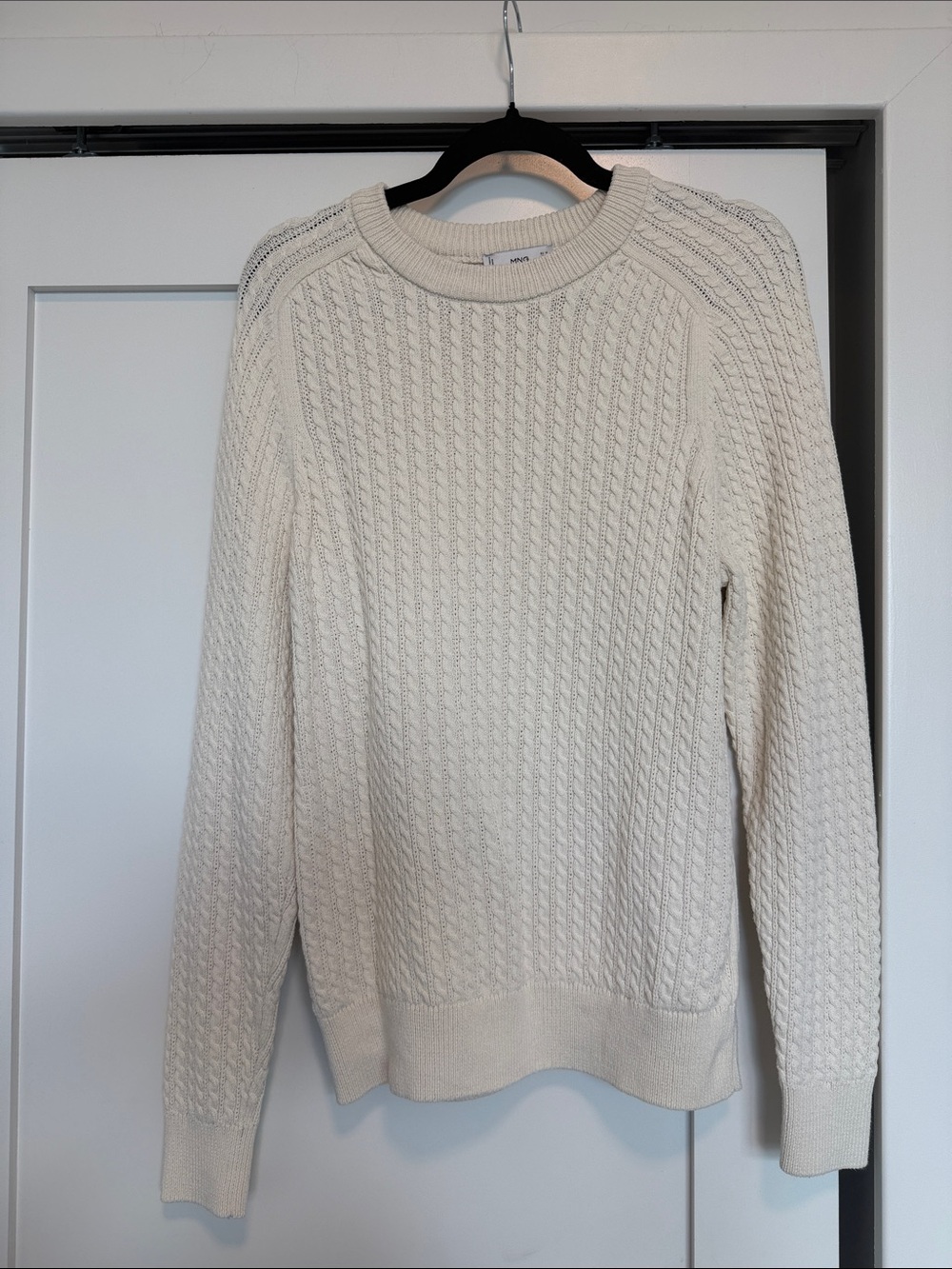 Mango Men's Cream Cable-Knit Crewneck Sweater